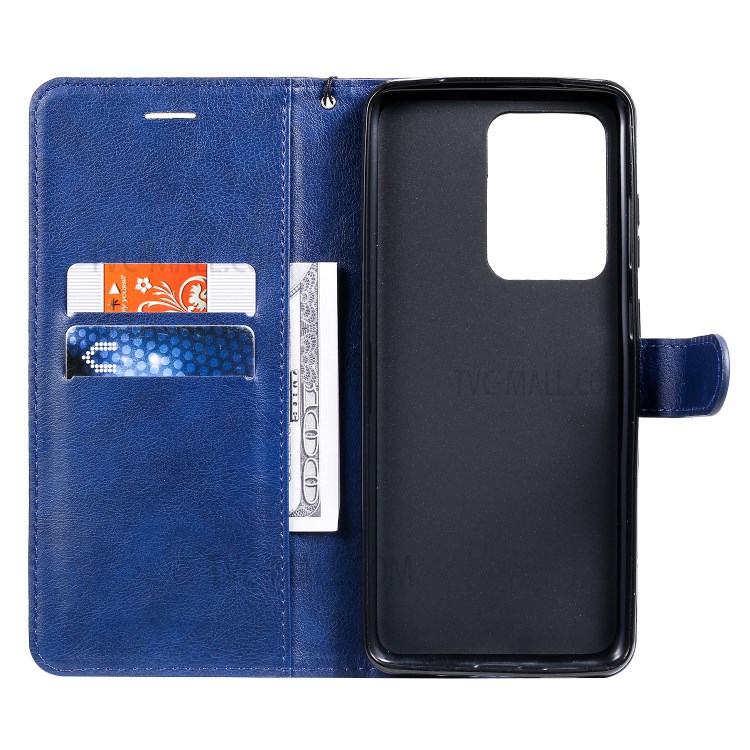 Pure Color Wallet Leather Phone Case for Samsung Galaxy S20 Ultra - Blue-4