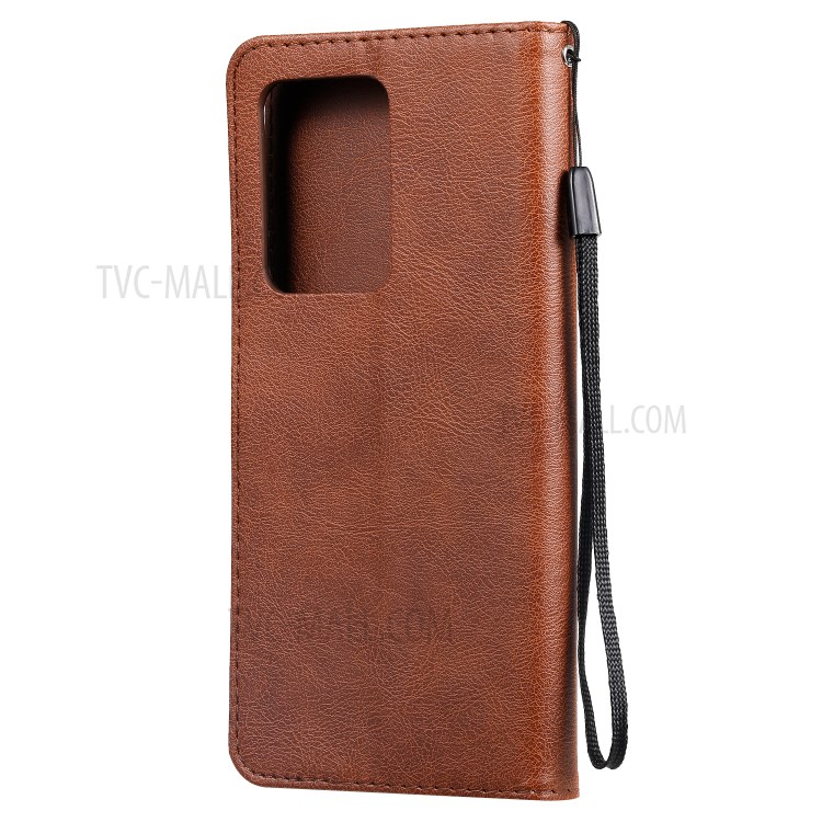 Pure Color Wallet Leather Phone Case for Samsung Galaxy S20 Ultra - Brown-3