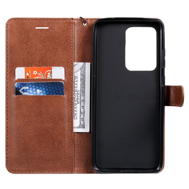 Pure Color Wallet Leather Phone Case for Samsung Galaxy S20 Ultra - Brown-4