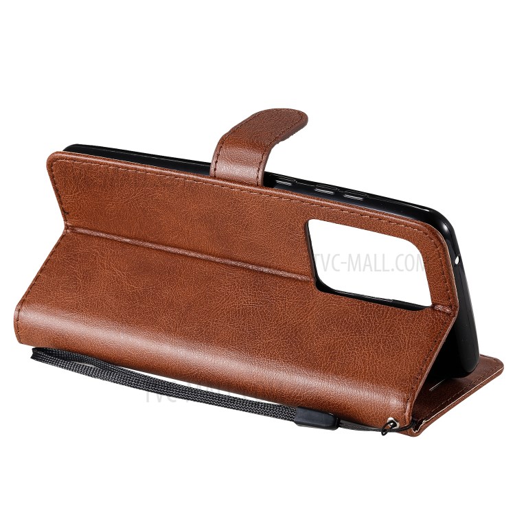Pure Color Wallet Leather Phone Case for Samsung Galaxy S20 Ultra - Brown-5