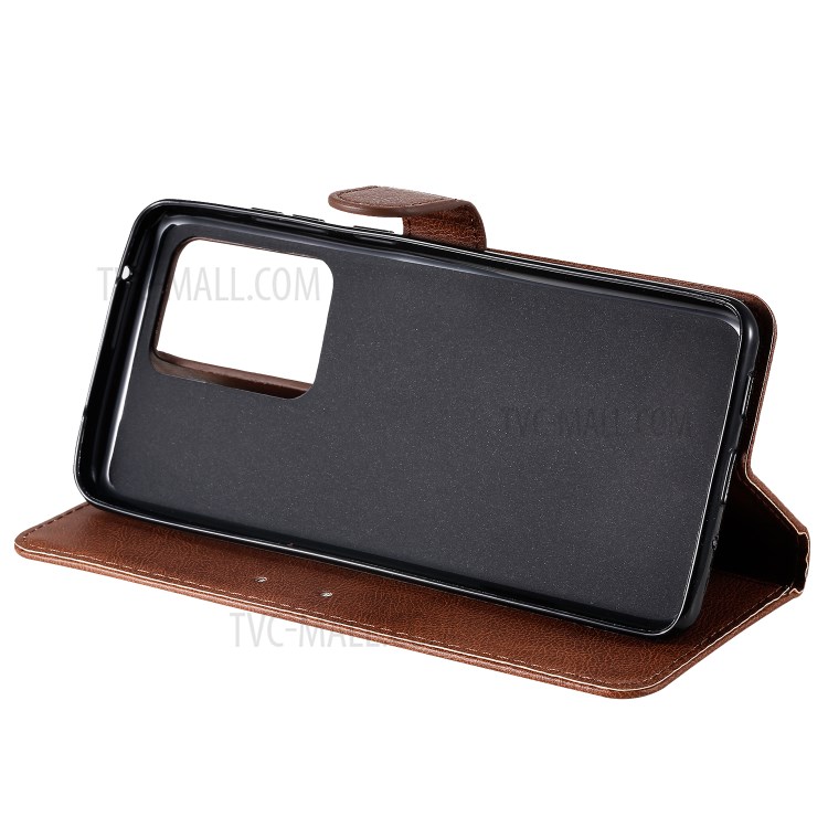 Pure Color Wallet Leather Phone Case for Samsung Galaxy S20 Ultra - Brown-6