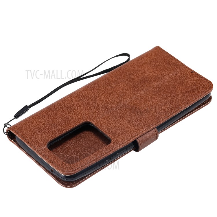 Pure Color Wallet Leather Phone Case for Samsung Galaxy S20 Ultra - Brown-8