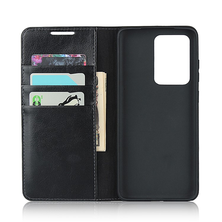 Crazy Horse Genuine Leather Wallet Stand Phone Cover for Samsung Galaxy S20 Ultra - Black-4