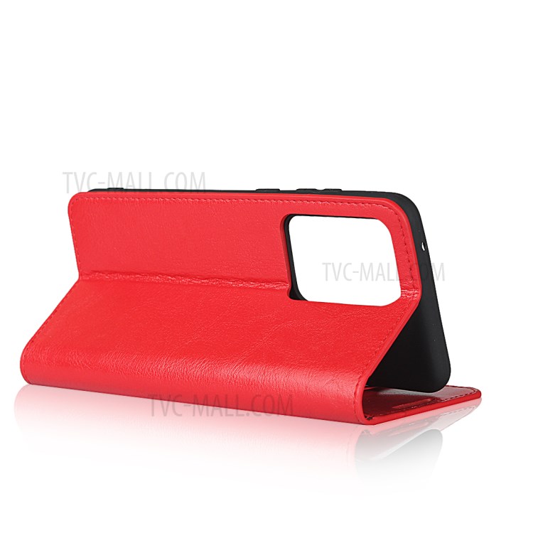 Crazy Horse Genuine Leather Wallet Stand Phone Cover for Samsung Galaxy S20 Ultra - Red-5