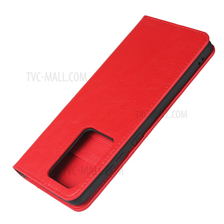 Crazy Horse Genuine Leather Wallet Stand Phone Cover for Samsung Galaxy S20 Ultra - Red-6
