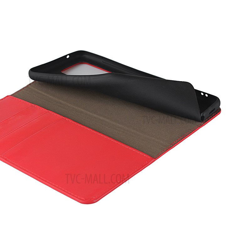 Crazy Horse Genuine Leather Wallet Stand Phone Cover for Samsung Galaxy S20 Ultra - Red-7