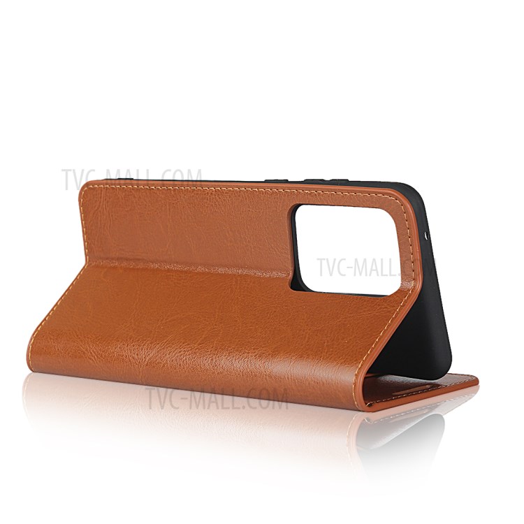 Crazy Horse Genuine Leather Wallet Stand Phone Cover for Samsung Galaxy S20 Ultra - Light Brown-5