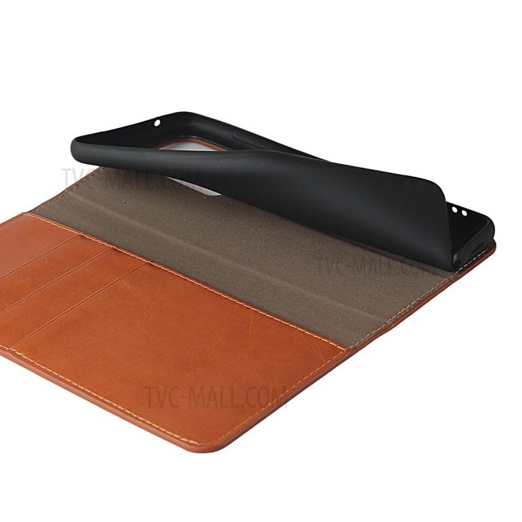 Crazy Horse Genuine Leather Wallet Stand Phone Cover for Samsung Galaxy S20 Ultra - Light Brown-7