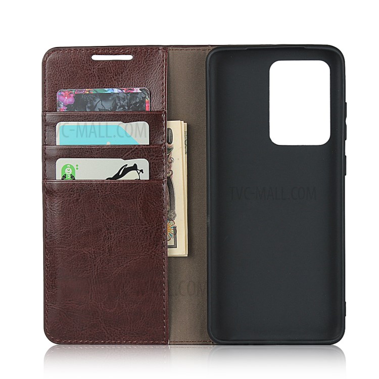 Crazy Horse Genuine Leather Wallet Stand Phone Cover for Samsung Galaxy S20 Ultra - Dark Brown-4