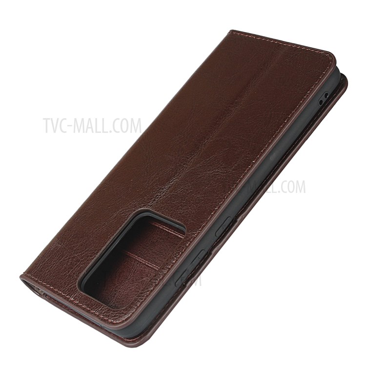 Crazy Horse Genuine Leather Wallet Stand Phone Cover for Samsung Galaxy S20 Ultra - Dark Brown-6