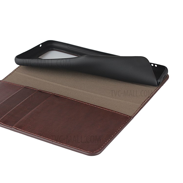 Crazy Horse Genuine Leather Wallet Stand Phone Cover for Samsung Galaxy S20 Ultra - Dark Brown-7