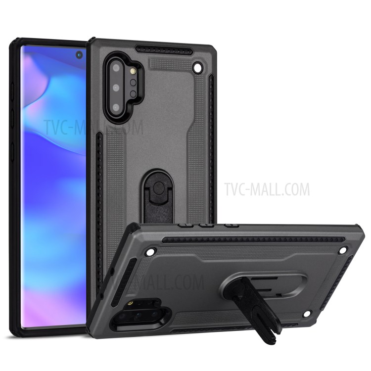 Air Outlet Clip Kickstand PC + TPU Hybrid Case for Samsung Galaxy Note 10 Plus/Note 10 Plus 5G - Grey-1