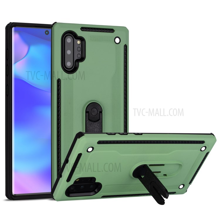 Air Outlet Clip Kickstand PC + TPU Hybrid Case for Samsung Galaxy Note 10 Plus/Note 10 Plus 5G - Green-1