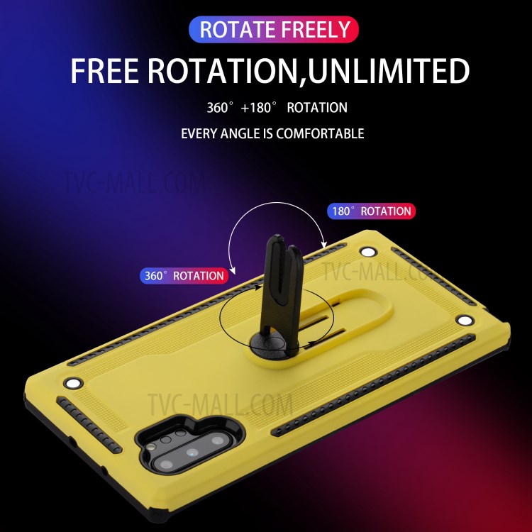 Air Outlet Clip Kickstand PC + TPU Hybrid Case for Samsung Galaxy Note 10 Plus/Note 10 Plus 5G - Yellow-6