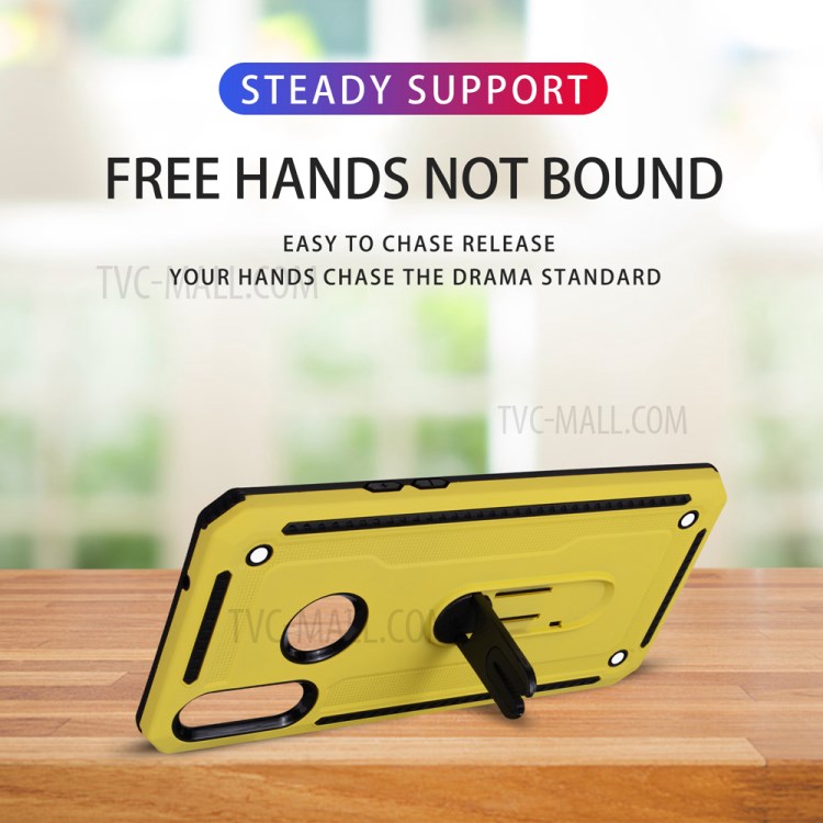 Air Outlet Clip Kickstand PC + TPU Combo Case for Samsung Galaxy A20s - Yellow-6
