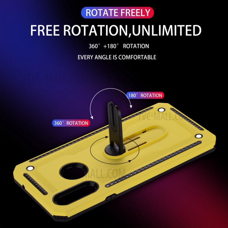 Air Outlet Clip Kickstand PC + TPU Combo Case for Samsung Galaxy A20s - Yellow-7