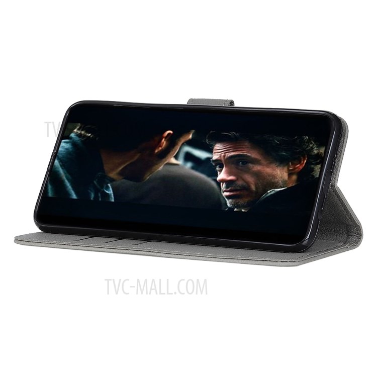 Étui Portefeuille En Cuir Magnétique De La Peau Litchi Pour Samsung Galaxy A91 / S10 Lite - Argent-7