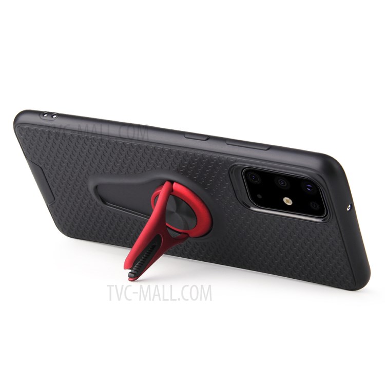 Finger Ring Air Outlet Kickstand Phone Case (Built-in Magnetic Metal Sheet) for Samsung Galaxy S20 - Red-2