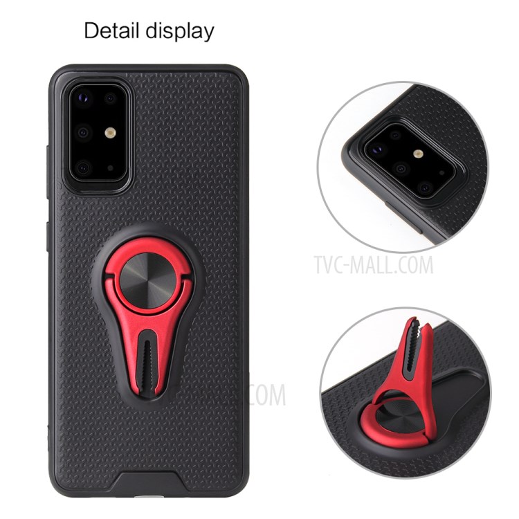 Finger Ring Air Outlet Kickstand Phone Case (Built-in Magnetic Metal Sheet) for Samsung Galaxy S20 - Red-3