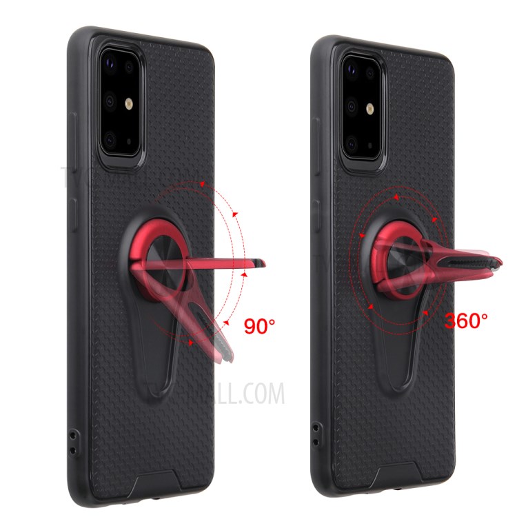 Finger Ring Air Outlet Kickstand Phone Case (Built-in Magnetic Metal Sheet) for Samsung Galaxy S20 - Red-4