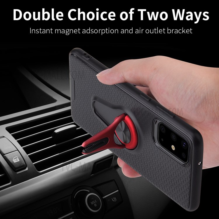 Finger Ring Air Outlet Kickstand Phone Case (Built-in Magnetic Metal Sheet) for Samsung Galaxy S20 - Red-6