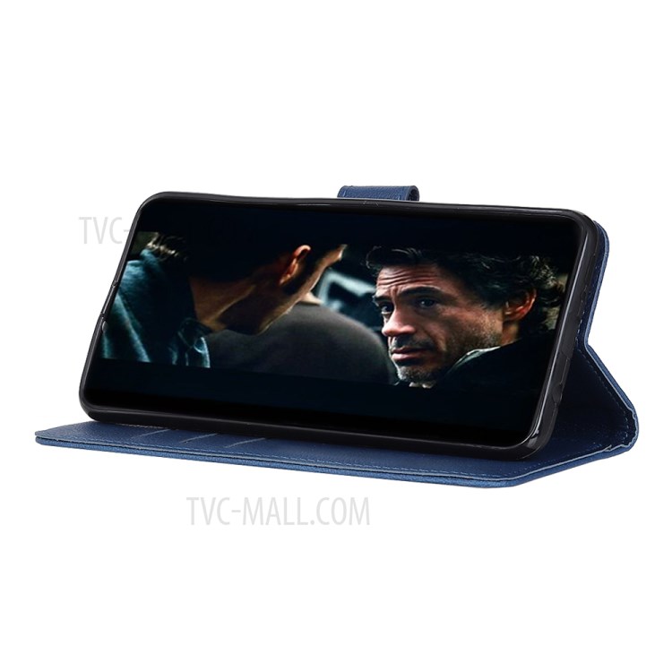 Pele Lichia PU Estojo De Couro Carteira Para Samsung Galaxy A51 - Azul-7