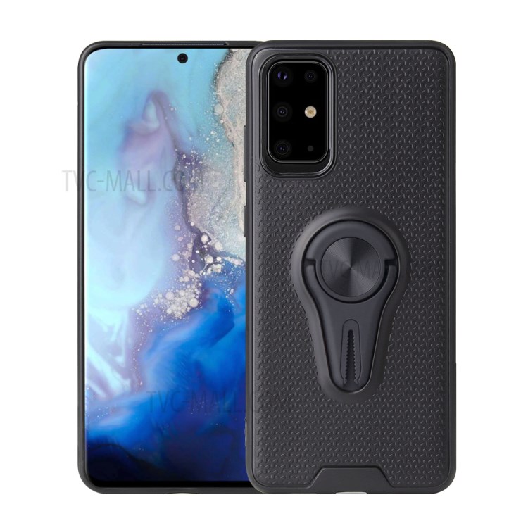 PC + TPU Built-in Magnetic Metal Sheet Finger Ring Air Outlet Kickstand Phone Case for Samsung Galaxy S20 Plus - Black-1