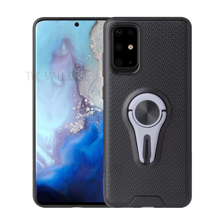 PC + TPU Built-in Magnetic Metal Sheet Finger Ring Air Outlet Kickstand Phone Case for Samsung Galaxy S20 Plus - Grey-1
