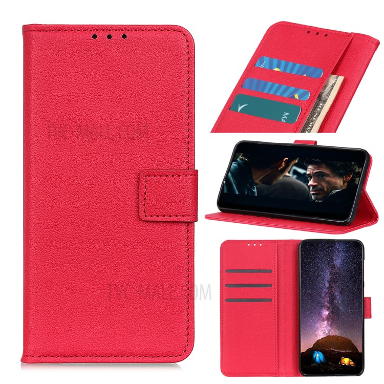 Litchi Skin Leather Wallet Case for Samsung Galaxy A71 - Red-1