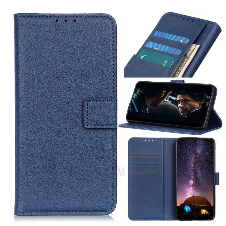 Litchi Skin Leather Wallet Case for Samsung Galaxy A71 - Blue-1