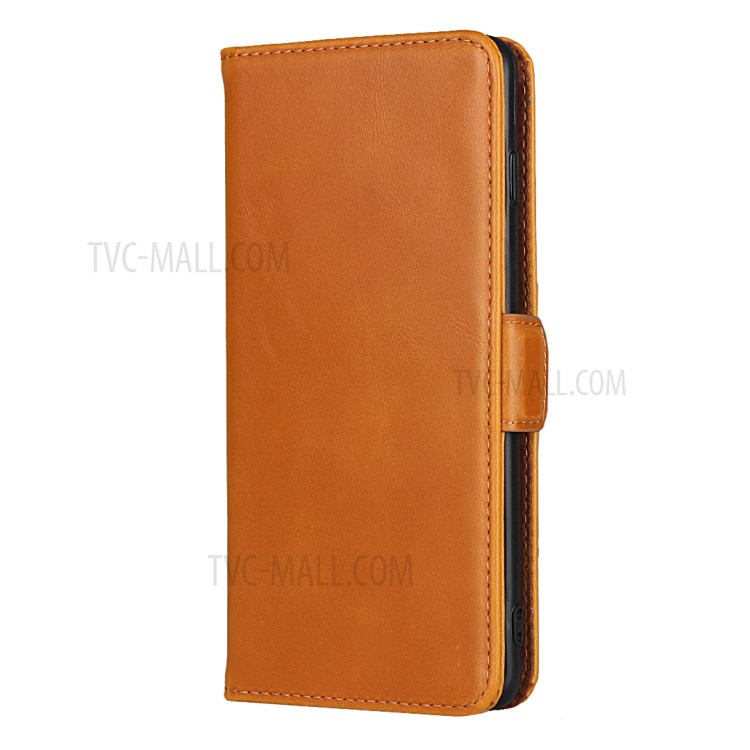 Magnet Adsorption Genuine Leather Wallet Stand Phone Casing for Samsung Galaxy S10 - Brown-2