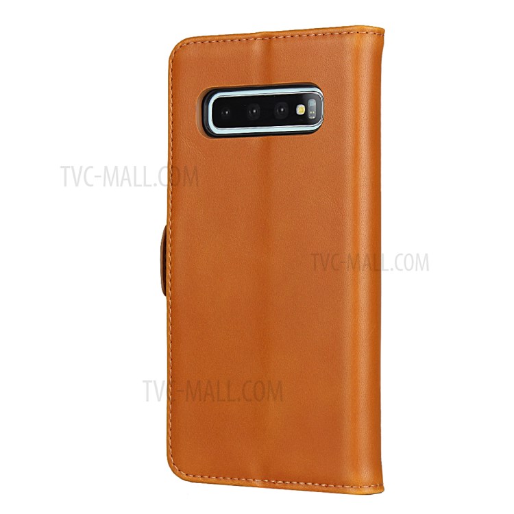 Magnet Adsorption Genuine Leather Wallet Stand Phone Casing for Samsung Galaxy S10 - Brown-3