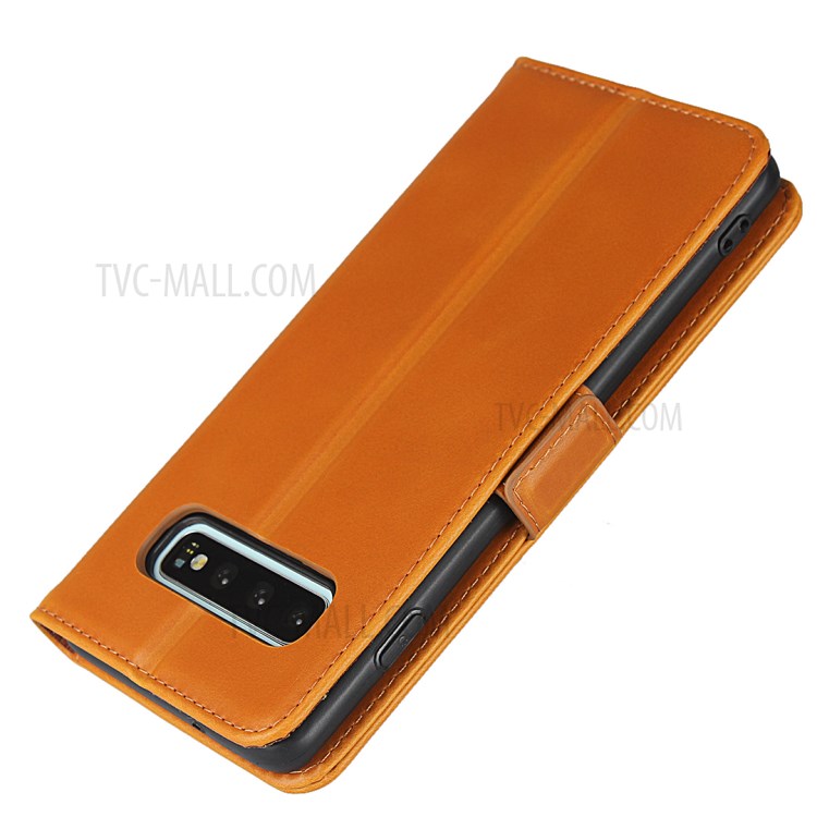 Magnet Adsorption Genuine Leather Wallet Stand Phone Casing for Samsung Galaxy S10 - Brown-6