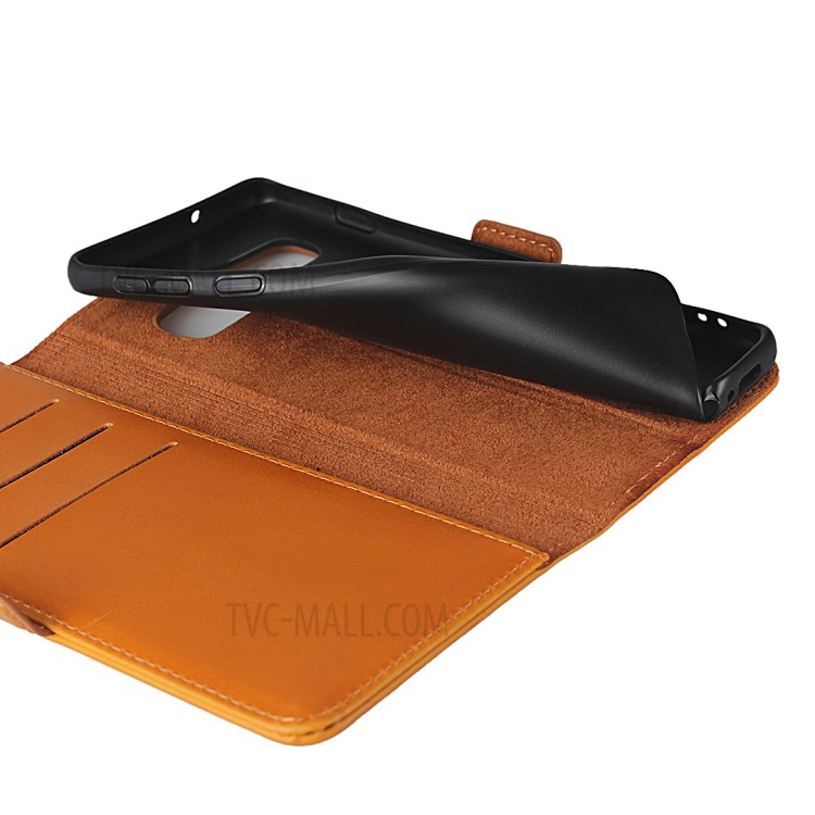Magnet Adsorption Genuine Leather Wallet Stand Phone Casing for Samsung Galaxy S10 - Brown-7