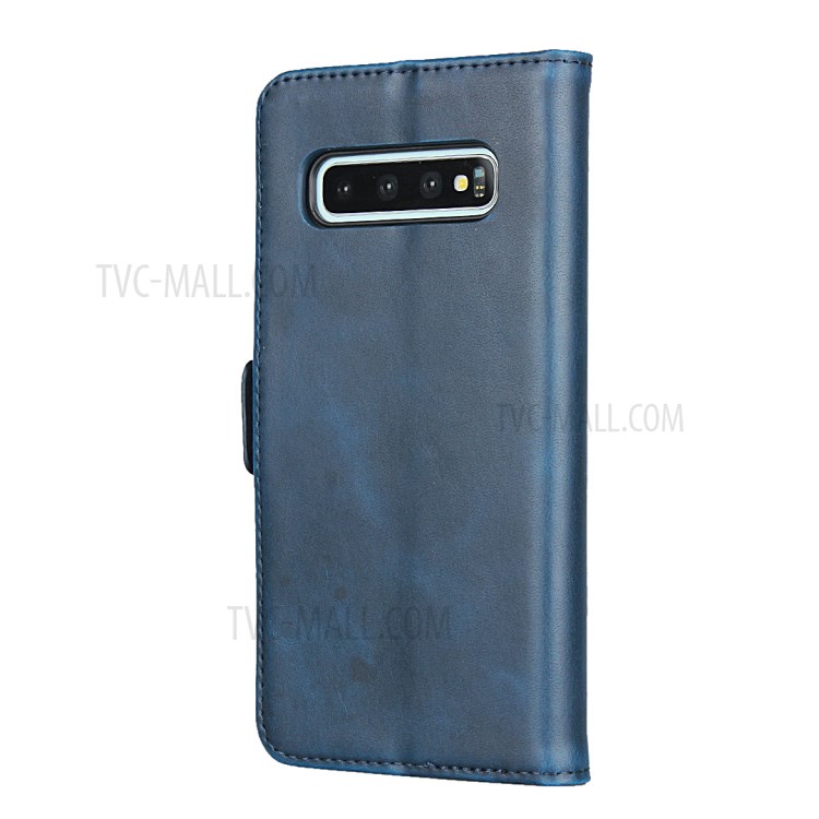 Magnet Adsorption Genuine Leather Wallet Stand Phone Casing for Samsung Galaxy S10 - Blue-3