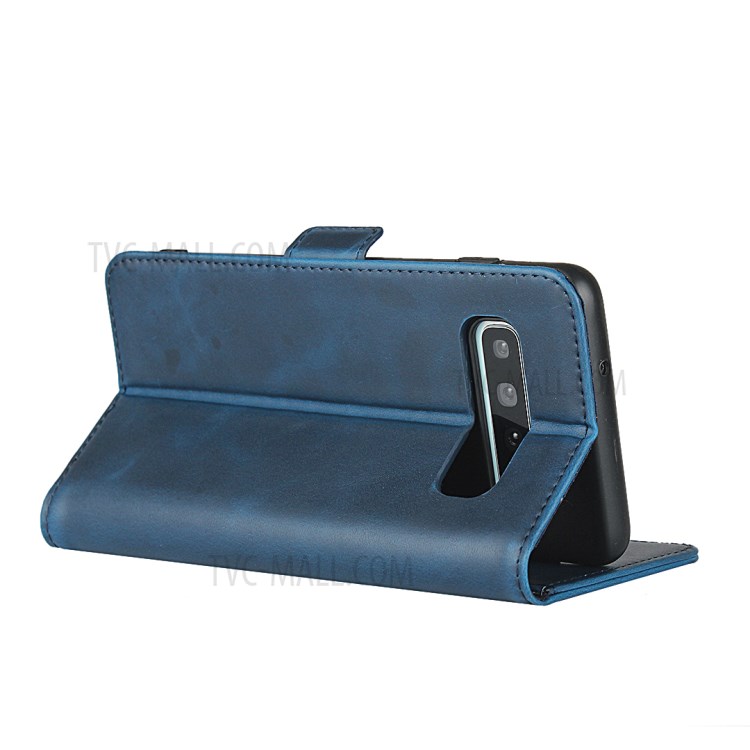 Magnet Adsorption Genuine Leather Wallet Stand Phone Casing for Samsung Galaxy S10 - Blue-5