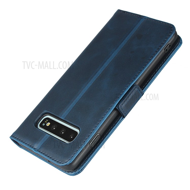Magnet Adsorption Genuine Leather Wallet Stand Phone Casing for Samsung Galaxy S10 - Blue-6