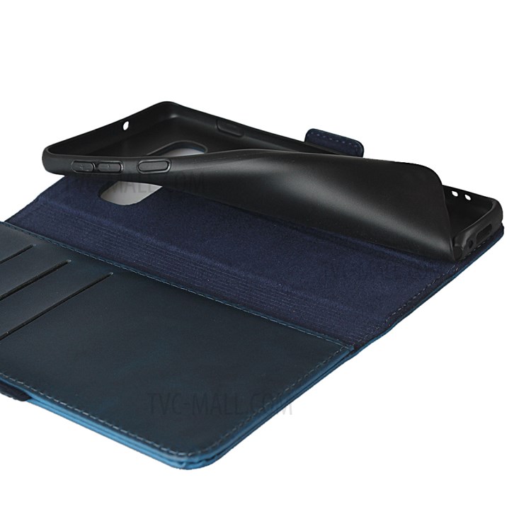Magnet Adsorption Genuine Leather Wallet Stand Phone Casing for Samsung Galaxy S10 - Blue-7