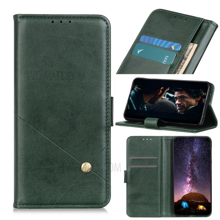 Leather Stand Case with Card Slots for Samsung Galaxy A71 - Army Green-1