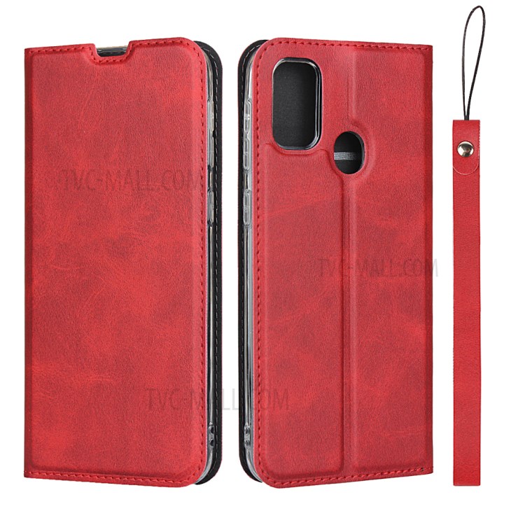 Leather Stand Case with Card Slot for Samsung Galaxy M30s/M21 - Red-1