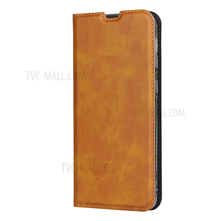 Leather Stand Case with Card Slot for Samsung Galaxy M30s/M21 - Brown-3