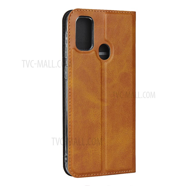 Leather Stand Case with Card Slot for Samsung Galaxy M30s/M21 - Brown-4