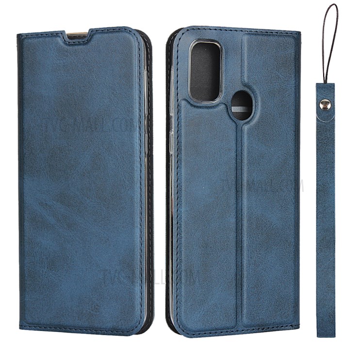 Leather Stand Case with Card Slot for Samsung Galaxy M30s/M21 - Blue-1