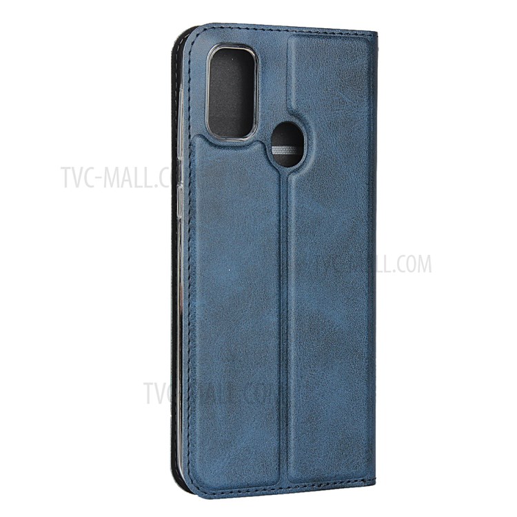 Leather Stand Case with Card Slot for Samsung Galaxy M30s/M21 - Blue-4