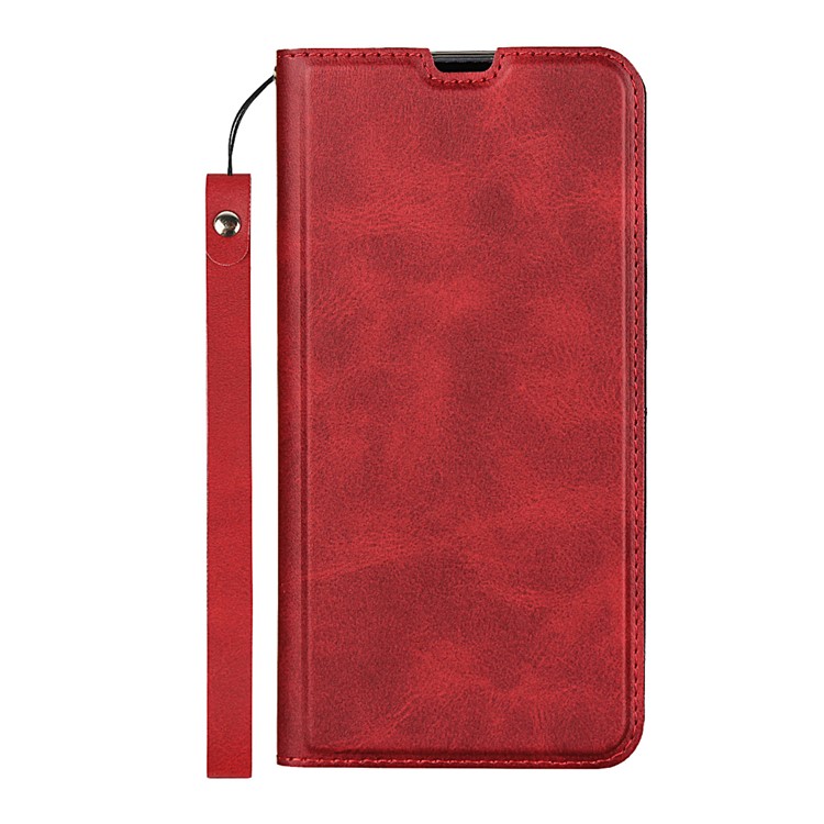 Tpu+pu Elegante Casca de Couro Com Alça Para a Samsung Galaxy A10 - Vermelho