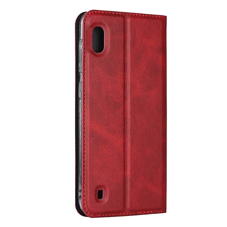 Tpu+pu Elegante Casca de Couro Com Alça Para a Samsung Galaxy A10 - Vermelho