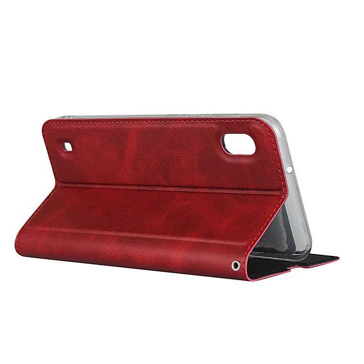 TPU+PU Stylish Leather Shell with Strap for Samsung Galaxy A10 - Red-5