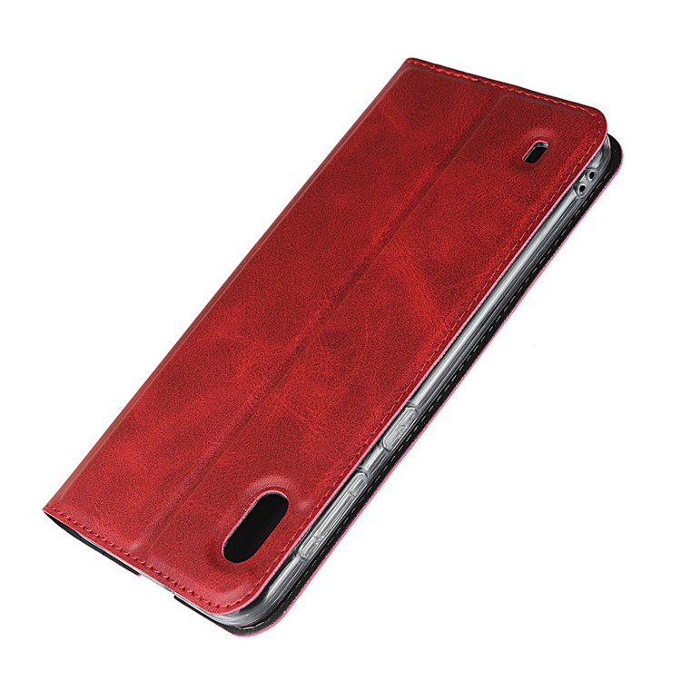 Tpu+pu Elegante Casca de Couro Com Alça Para a Samsung Galaxy A10 - Vermelho