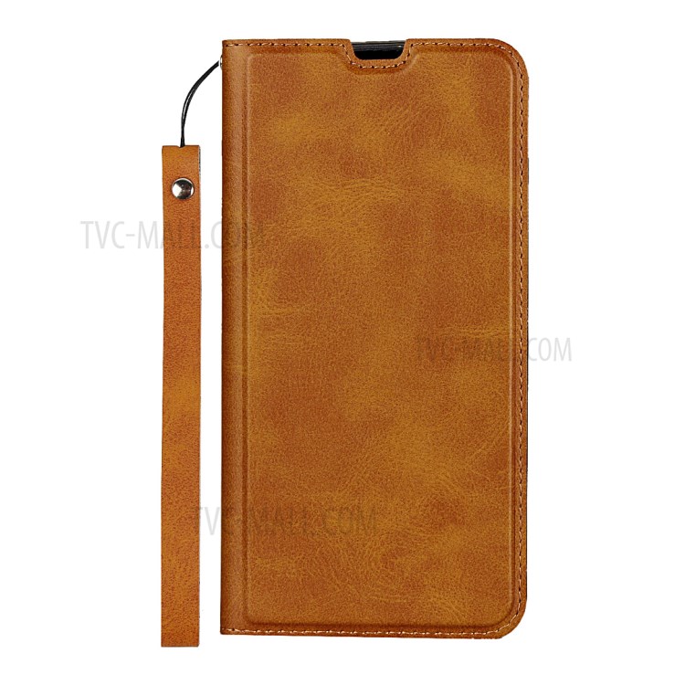TPU+PU Stylish Leather Shell with Strap for Samsung Galaxy A10 - Brown-2