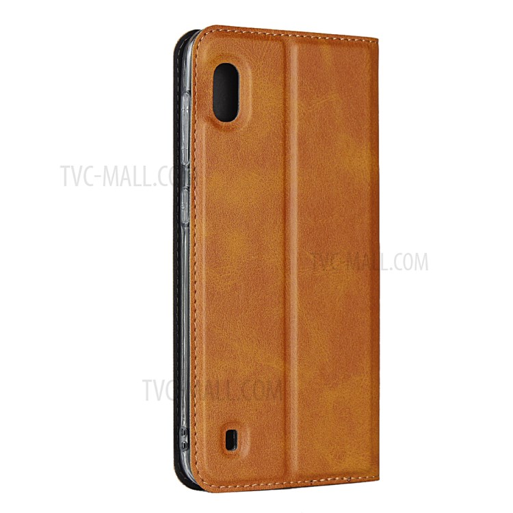 TPU+PU Stylish Leather Shell with Strap for Samsung Galaxy A10 - Brown-4